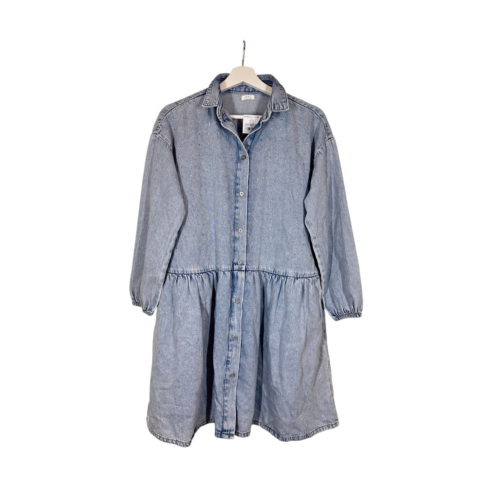 Next Girls Denim Shirt Dress Rhinestone Sparkle Button Front 12 Years